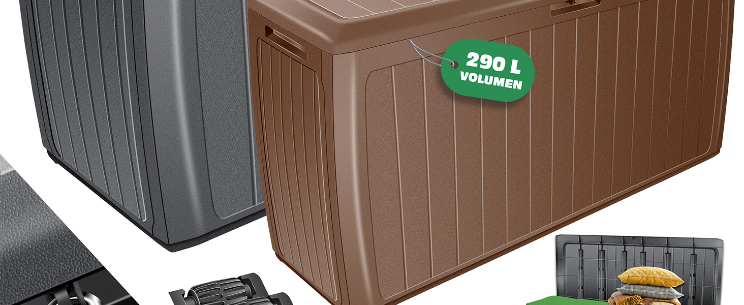 Ящик для подушок KESSER® 290л з колесами, антрацит - садовий контейнер для зберігання, витримує 100 кг