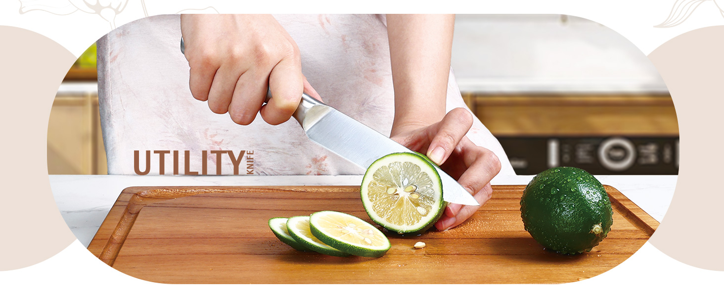 Набір ножів Hecef 6 предметів з підставкою, нержавіюча сталь, кухонні ножі, ергономічні ручки, подарункова коробка