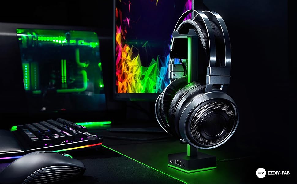 Світлодіодна світло-смуга EZDIY-FAB для навушників з кріпленням, RGB-підсвічування, 50 режимів, аксесуар для геймерського ПК, чорний