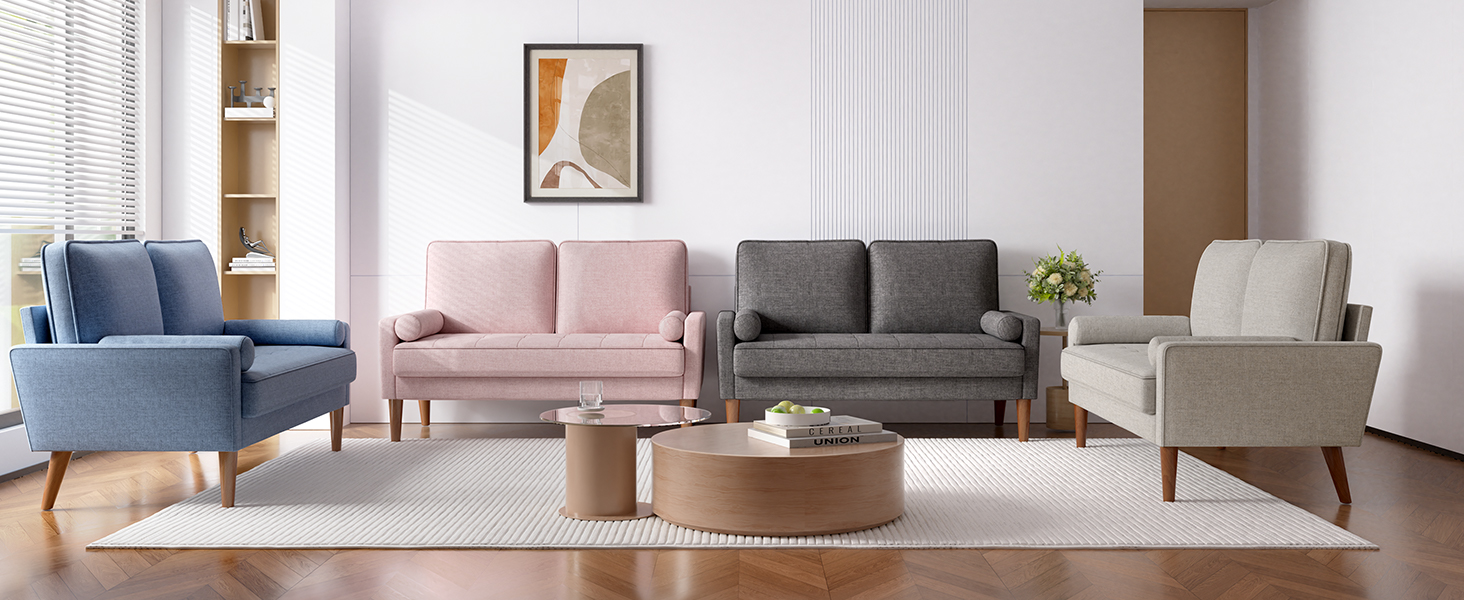 Диван Vesgantti 2-місний, 121 см, сучасний дизайн, з 2 подушками, для вітальні/квартири/офісу, тканина льон, колір пісочний