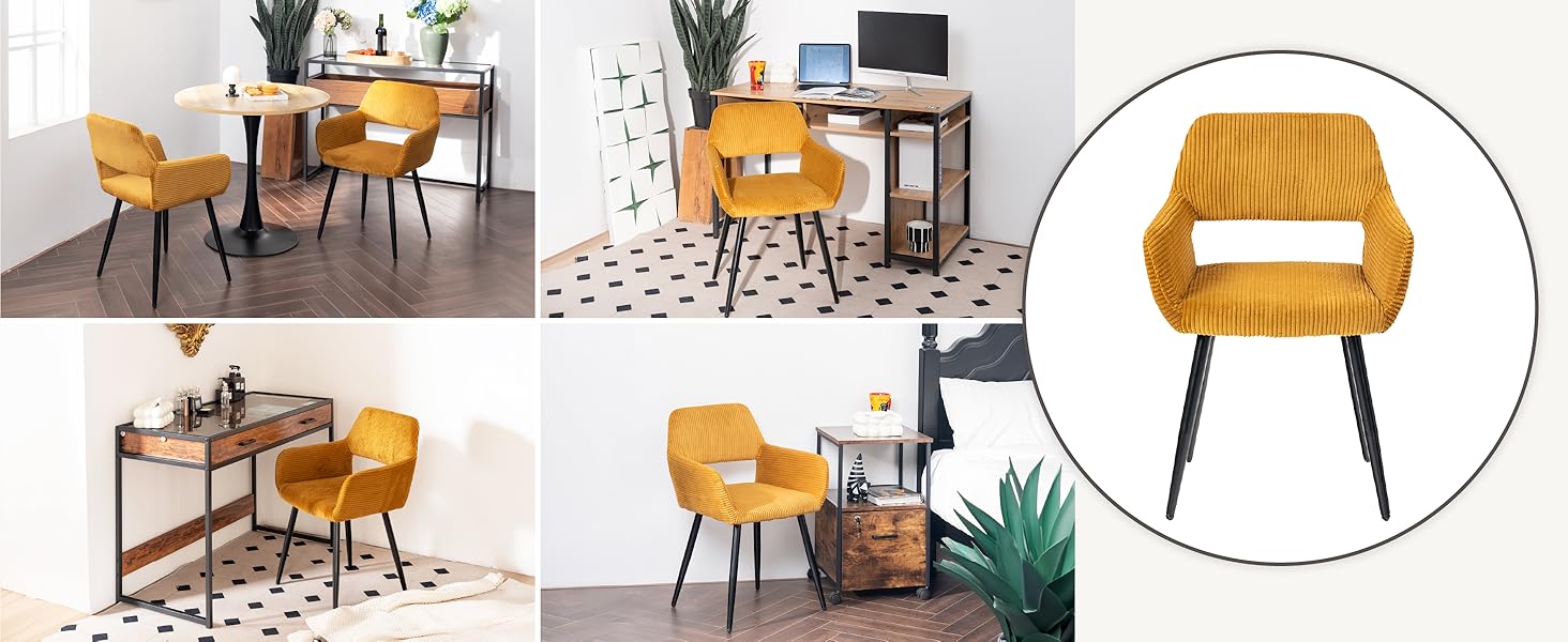 Крісла для їдальні та кухні Cosy - 2 шт. М'які крісла з підлокітниками, жовті, 56x56x78 см