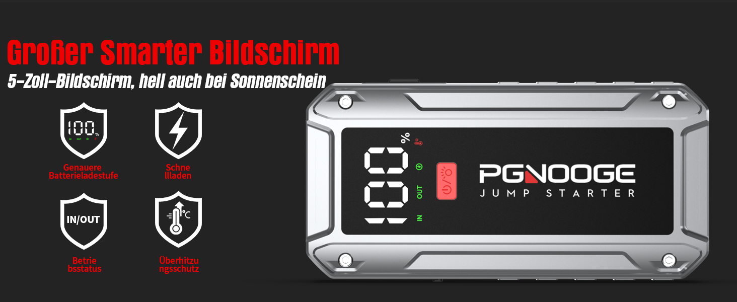 Бустер автомобільного акумулятора Starthilfe Powerbank 26800mAh 6000A з LED-ліхтарем та дисплеєм для авто, SUV, мотоциклів та газонокосарок (silver)