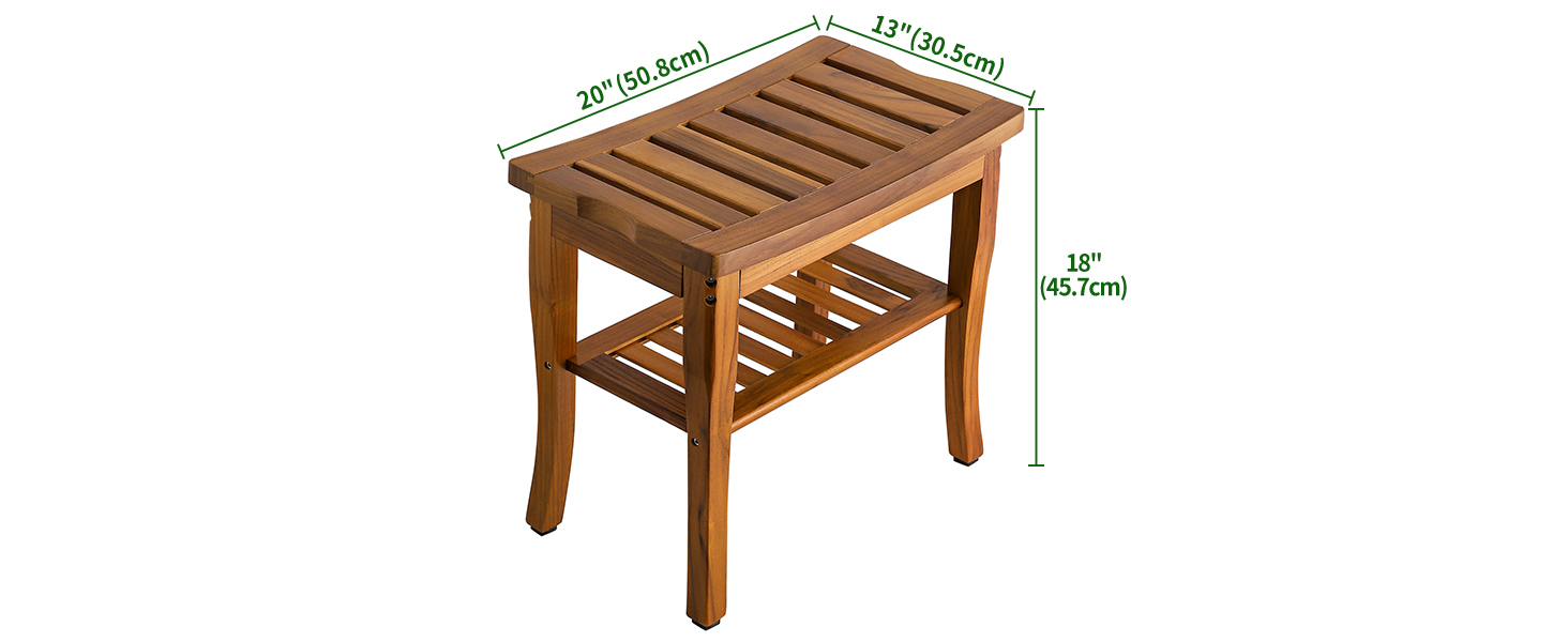 Дерев'яний душовий стілець VaeFae з текового дерева - стійкий, легкий, з полицею, для ванної кімнати