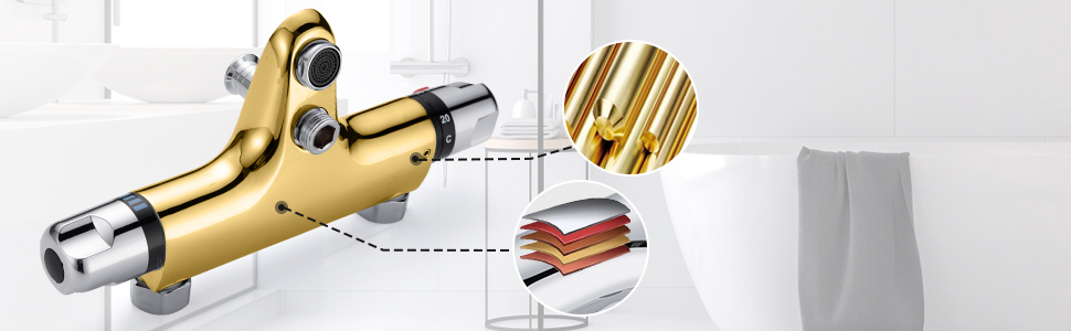 Змішувач для ванни з термостатом, накладний, хром, латунь, з кнопкою безпеки 38°C, для ванни