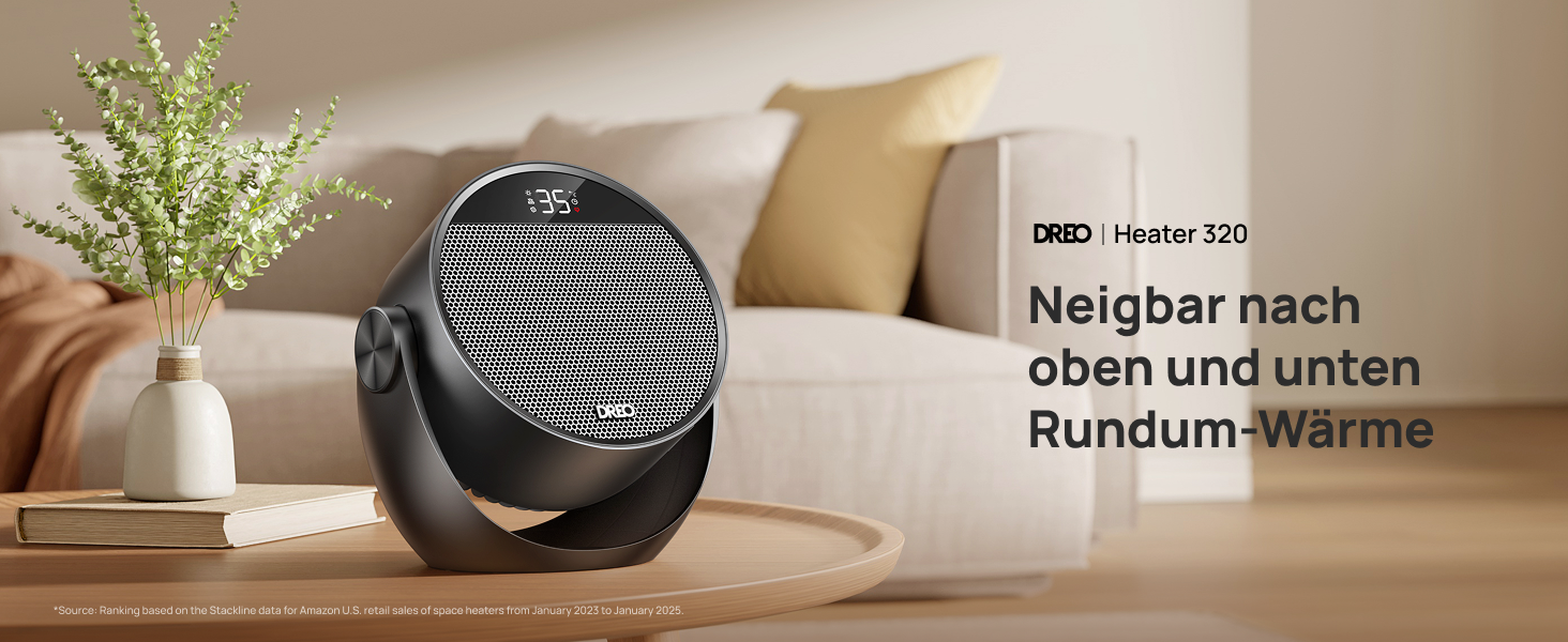 Обігрівач Dreo 1500W з термостатом, ПТК-керамікою та пультом дистанційного керування. Компактний, тихий, з 12-годинним таймером та 3 режимами нагріву. Чорний.