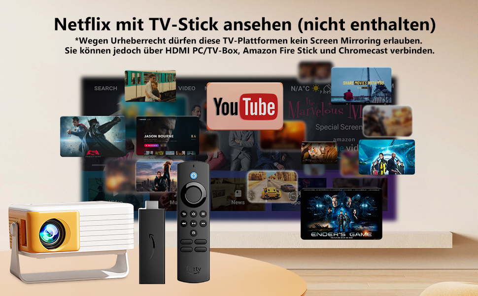 Міні проектор YOTON Y3 1080P: портативний для кінотеатру вдома, з авто-корекцією та HDMI/USB/Phone/PS5, жовтий