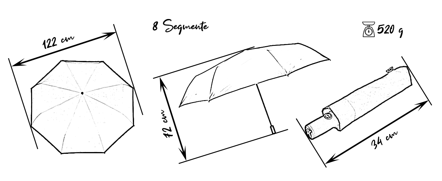 Кишенькова парасолька iX-brella XXL для чоловіків та жінок - повний клас - дах 122 см з автоматичним закриттям - чорний