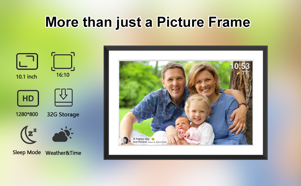 Цифровий фоторамка Frameo з Wi-Fi, 10.1 дюйма, 32GB, сенсорний екран, авто-обертання, підтримка Frameo App