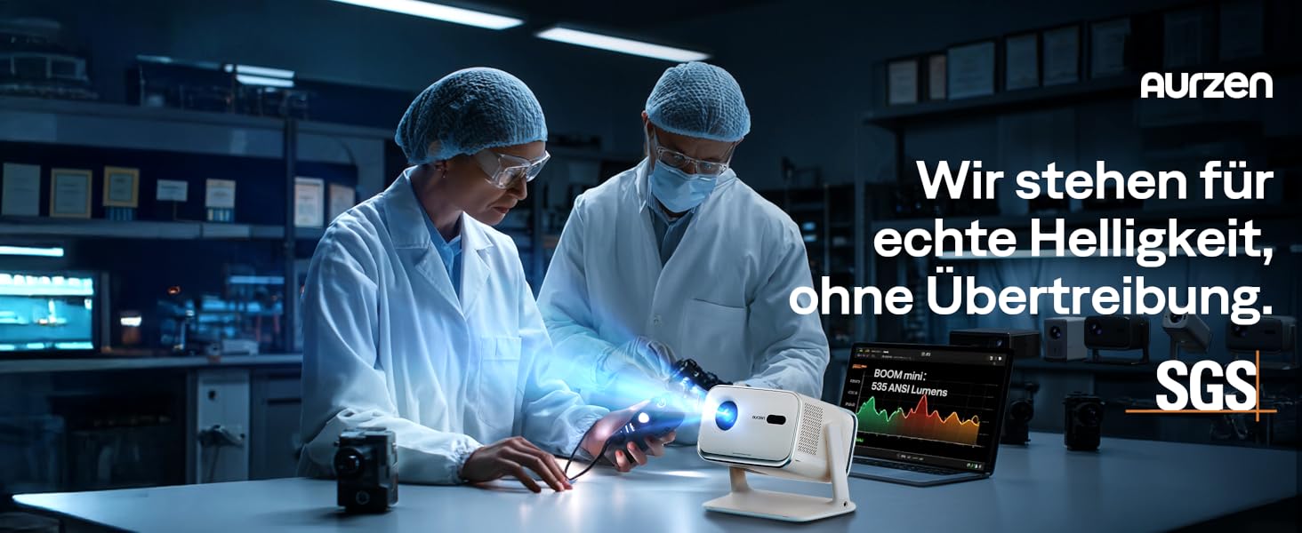 Aurzen Boom Mini 4-в-1 Smart Beamer з Google TV, 4K, проєктор для дому та на вулицю, 20W Dolby Audio, 500 ANSI, ToF автофокус, корекція трапеції, Wi-Fi/Bluetooth, підтримка смартфонів (кремовий)