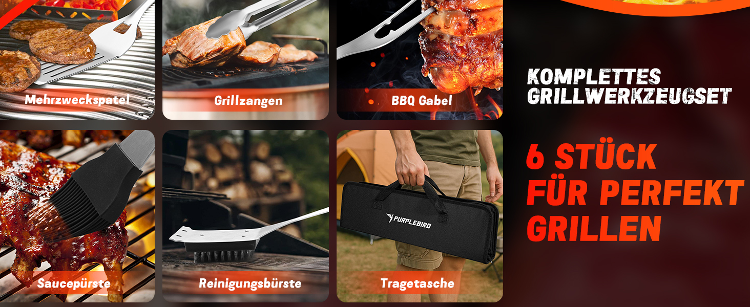 Набір гриля PURPLEBIRD 31 предмет: преміум аксесуари для барбекю з нержавіючої сталі для чоловіків та жінок, з сумкою, килимком для гриля, для саду, кемпінгу та дня народження