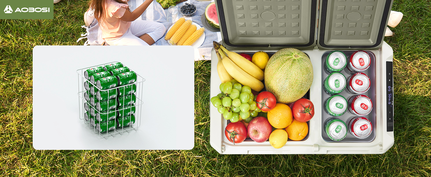 Автомобільний компресорний холодильник AAOBOSI 40L: Електрична сумка-холодильник 12/24V та 100-240V, двозонна, -20°C до 20°C – для авто, вантажівок, човнів, кемперів та кемпінгу