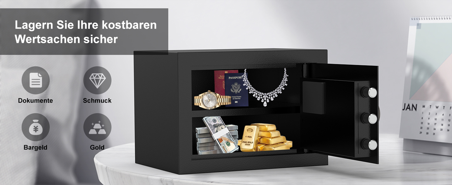 Сейф Diyife 16L з цифровим замком, сигналізацією та підсвіткою. Меблевий сейф з висувною полицею, з міцної сталі SPCC, 35x25x25 см, 2 ключі. Для дому, офісу, готелю.