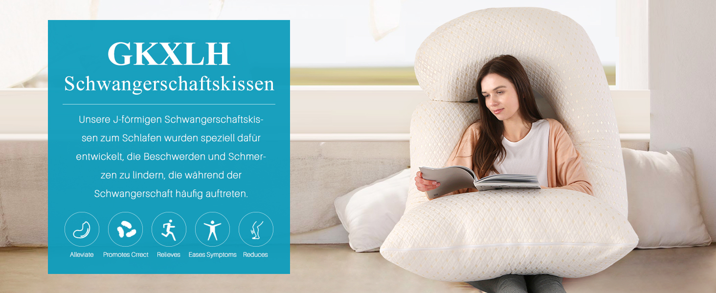 Подушка для вагітних GKXLH - J-подібна подушка для підтримки спини, живота та стегон, для комфортного сну, знімний чохол