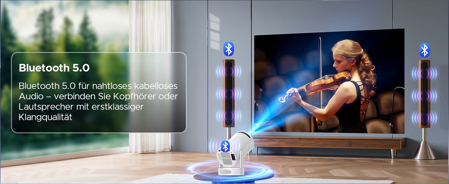 Портативний проєктор Mini Beamer з динаміком, підтримка 1080P/4K, Auto Keystone, WiFi 6, Bluetooth 5.0, 220° обертання, для домашнього кінотеатру та використання на вулиці