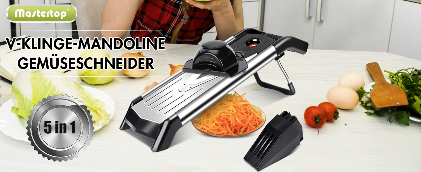 Машинка для нарізання овочів Mastertop Mandoline 5-в-1 з нержавіючої сталі, регульована, для гуркових скибочок, універсальна кухонна тертка, кухонні гаджети