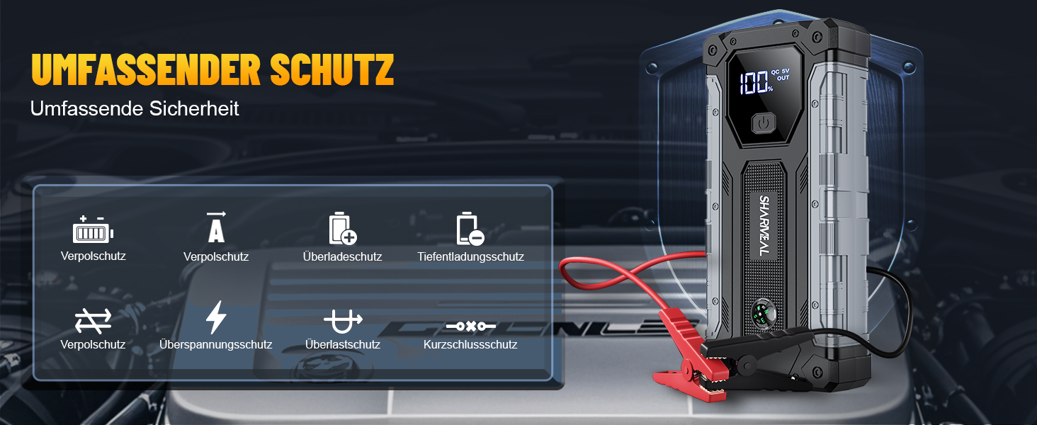 Powerbank для авто SHARMEAL 6000A: старт для бензинових та дизельних двигунів (до 10 л), 12V, LCD, LED ліхтарик