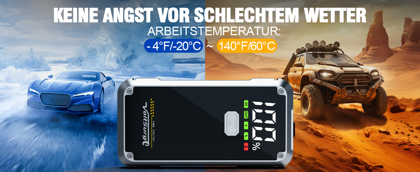 Powerbank Starthilfe VoltSurge 5000A: Зарядний пристрій для автомобіля, пусковий запуск, 5000A, 12V, для бензинових (7.0L) та дизельних (5.5L) двигунів, з LED-ліхтариком