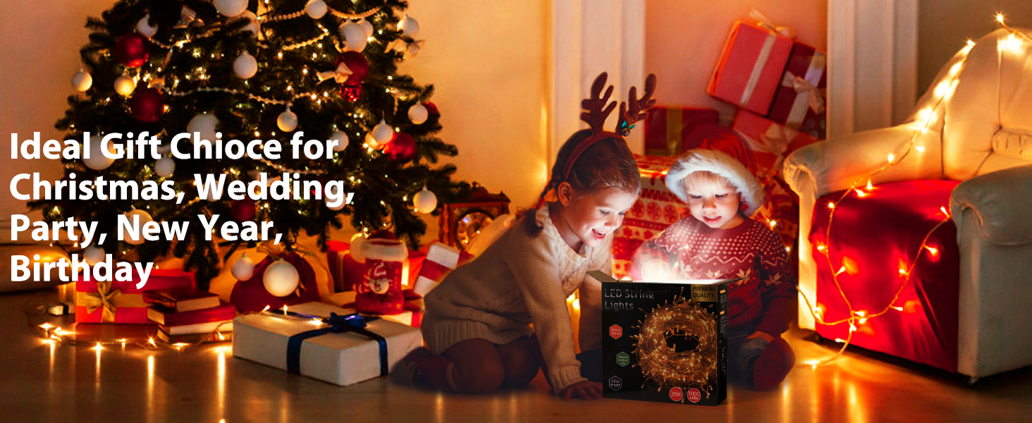 Світлодіодна гірлянда Quntis 100м, 1000 LED, теплий білий колір, для вулиці та дому, IP44, 8 режимів роботи, мережева