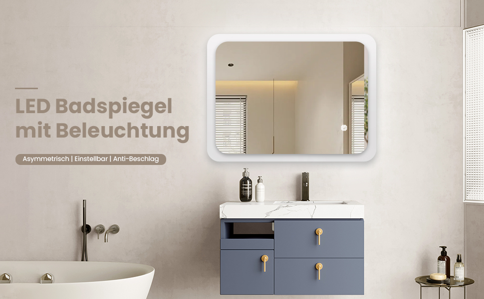 Дзеркало для ванної кімнати з підсвічуванням | LED дзеркало | IP54 вологостійке | Сенсорне керування | Настінне дзеркало (70x50 см)