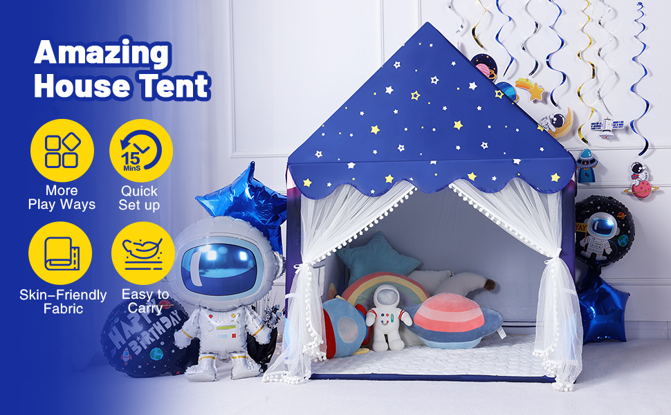Дитяче намет-будиночок Wilwolfer з килимком для малюків: Принцесин будиночок для дівчаток та хлопчиків - Великий намет для гри в приміщенні та на вулиці - Ідеальна іграшка для дітей (Блакитний з килимком)