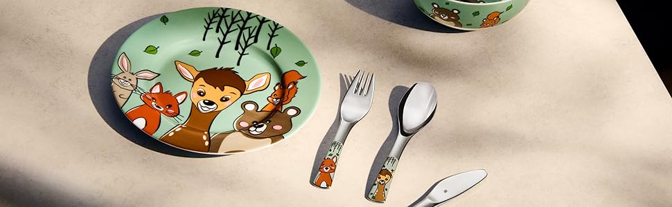Дитячий столовий набір WMF Waldfreunde з гравіюванням імені - гарний дитячий набір посуду, подарунок на хрещення, персоналізований подарунок для дівчаток та хлопчиків від 3 років