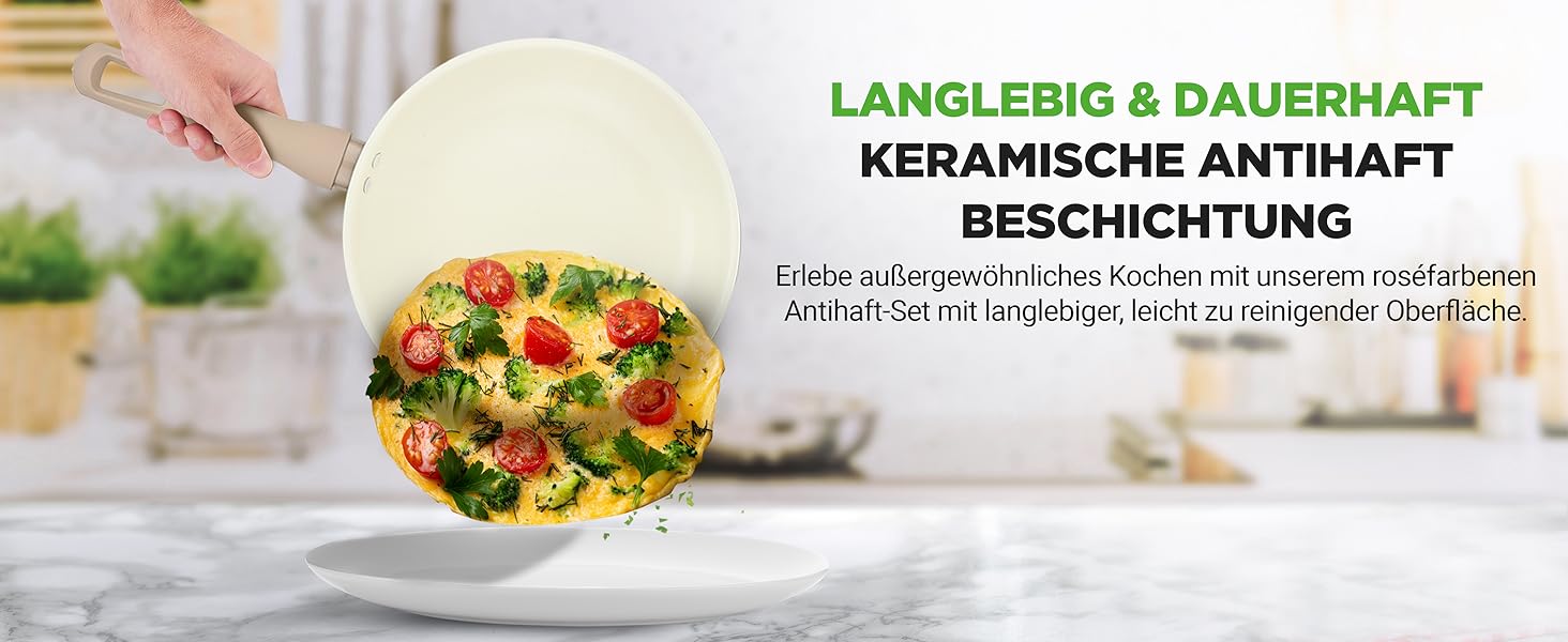 Набір посуду NutriChef 54 шт. – сковороди, каструлі, кухонні аксесуари талового кольору. З ножами, формами для випічки та аксесуарами. Підходить для індукційних, газових та електричних плит. Здорове та дієтичне приготування їжі