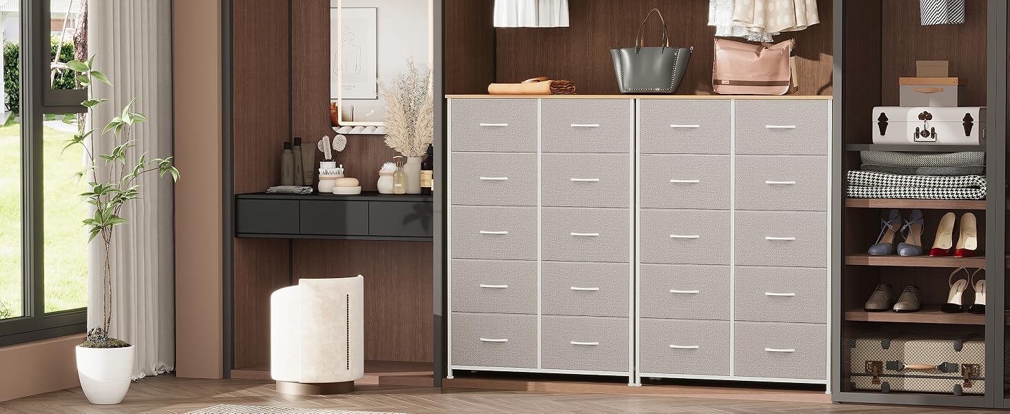 Тканинна комода Somdot з 8/10 висувними ящиками, білий (сірий), 30x80x114.5 см