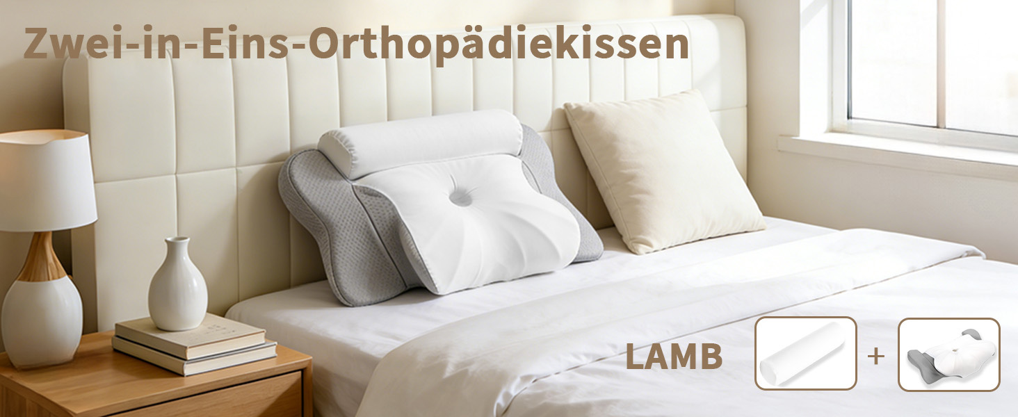 Подушка ортопедична з піною Memory Foam для сну на боці LAMB, 60x32 см, сіра - підтримка шиї та голови при болях у шиї