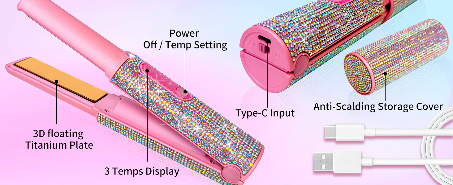 Бездротовий випрямляч для волосся Titan Mermaid 2-в-1 з акумулятором 5000mAh: випрямлення, завивка, швидкий нагрів до 205°C, портативний для подорожей