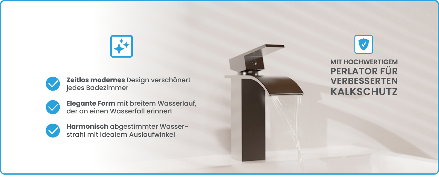 Змішувач для ванної кімнати Bächlein Tamina з водоспадним дизайном, однозахватний, антрацит, з монтажним комплектом