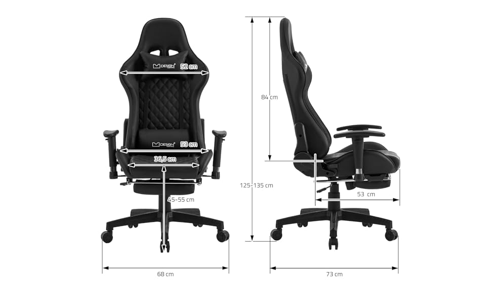 Ігрове крісло ML-Design, чорне, зі шкірозамінника, ергономічне, з підставкою для ніг та підтримкою