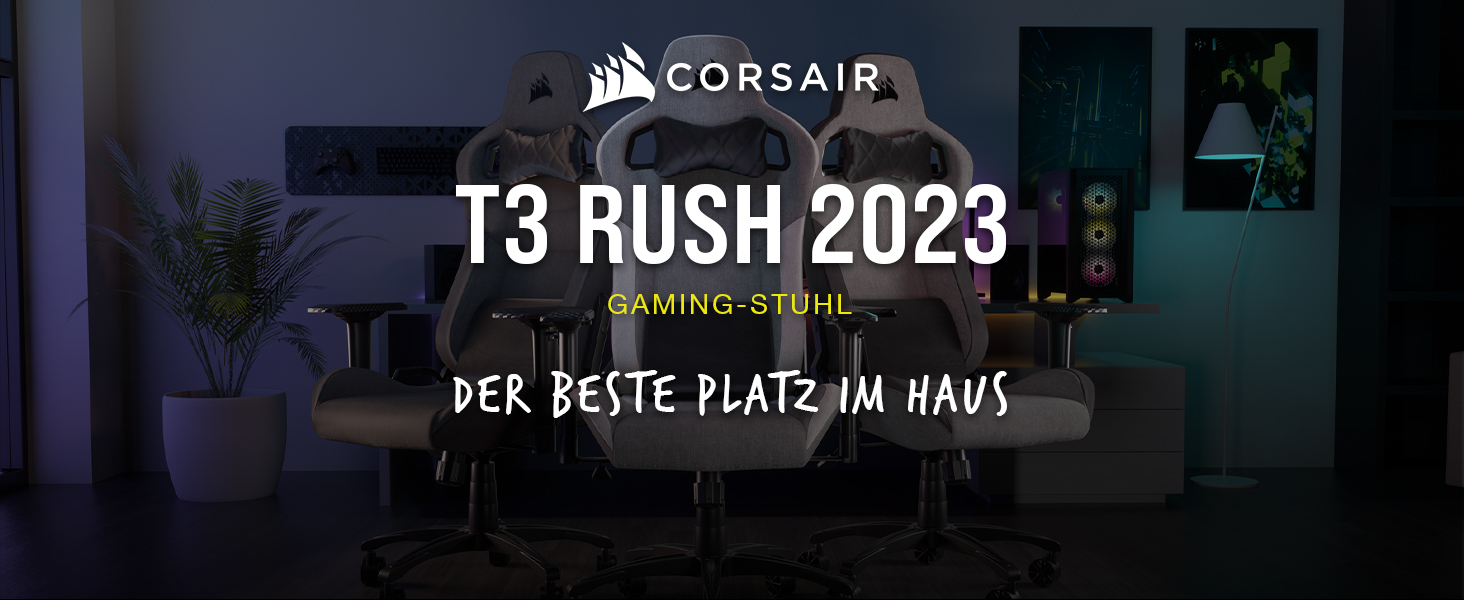 Ігрове крісло Corsair T3 RUSH Fabric (2023) – Стиль автоспорту, тканинне покриття, подушки для шиї та спини