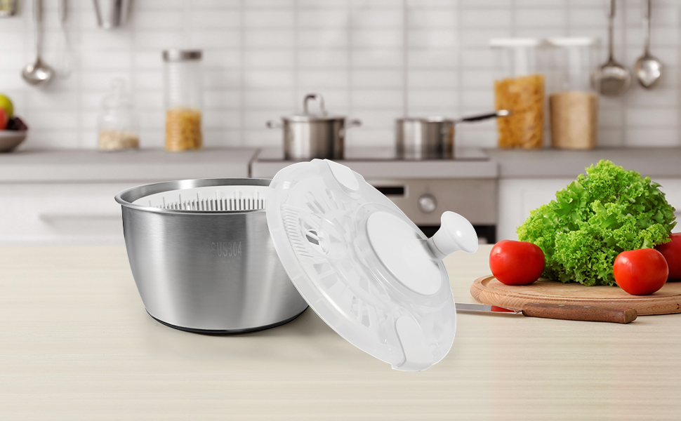 Швидка салатниця-швидкокрутка з нержавіючої сталі 4.5 л, біла