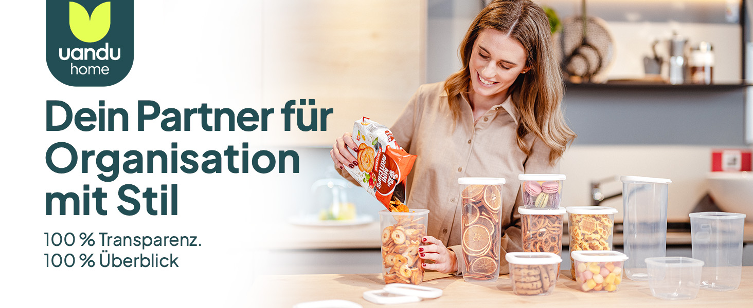 Набір контейнерів для зберігання Uandu 24 шт. з кришкою, герметичні | Контейнери для кухні, організація | Без BPA | Організатор для кухні | Для сухих продуктів, сірий мікс