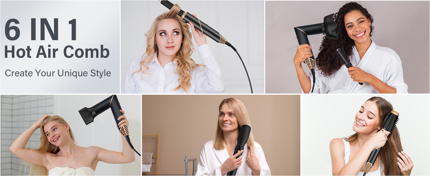 Фен GAOEEIN Air Styler 6 в 1 Magic Twist, 110 000 об/хв, швидке сушіння, для всіх типів волосся