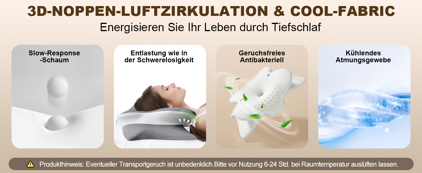 Ортопедична подушка для шиї з Memory Foam, сертифікат Oeko-Tex® | Підходить для сну на боці, спині та животі | Подушка для шиї для алергіків, сірого кольору (1 шт)