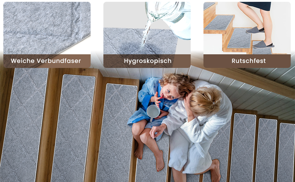 Килимок на сходи Homwiz, 15 шт., антиковзкий, самоклеючий, 55x19 см, сірий