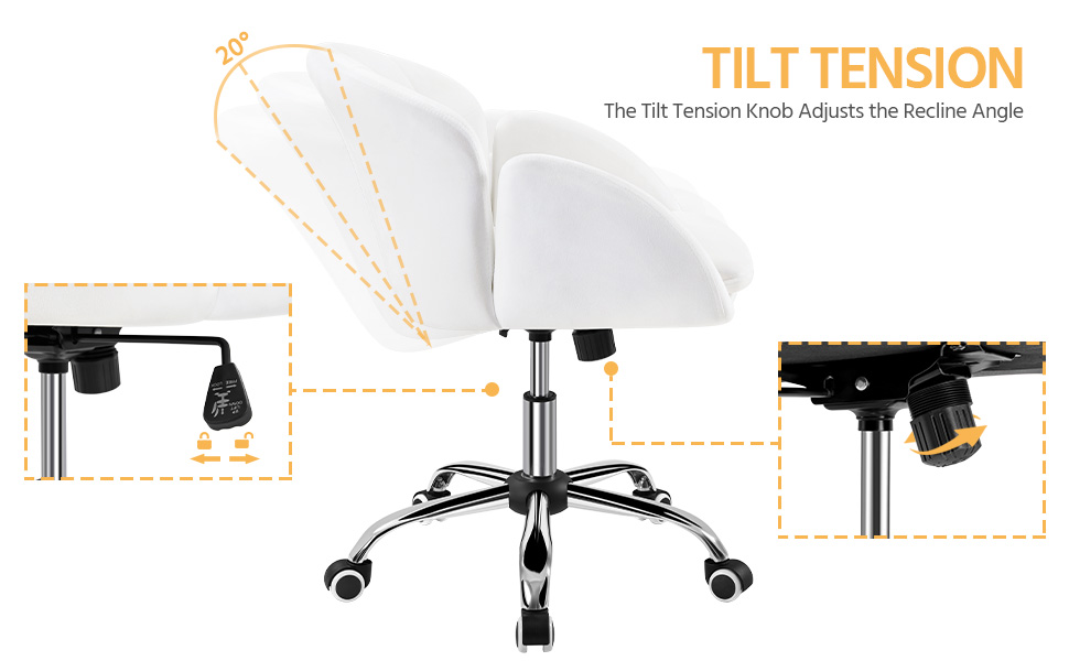 Крісло Yaheetech для дому та офісу: крісло для макіяжу, крісло для робочого столу, регульоване по висоті, поворотне, до 136 кг, з підлокітниками та спинкою, для спальні, офісу, вітальні, біле, велюрове