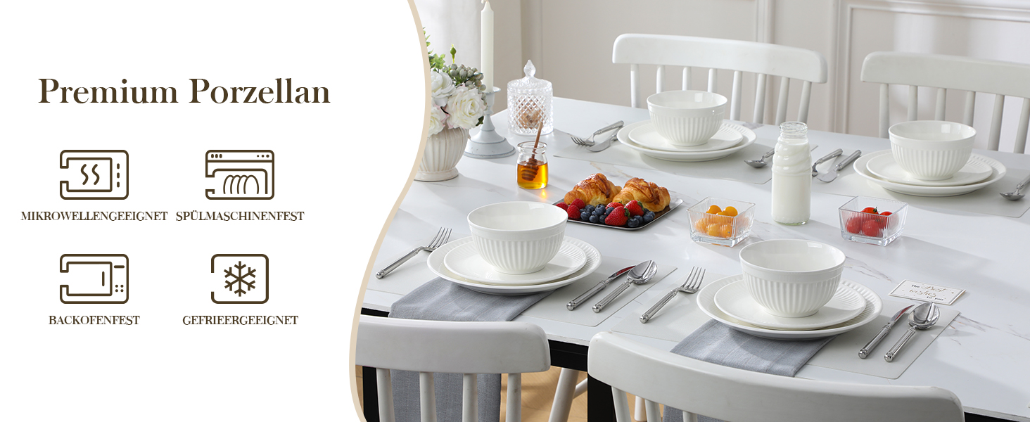 Набір посуду MALACASA LEILA, 18 предметів, порцеляна, скандинавський стиль, білий. Серія LEILA - 6 осіб, 18-ти частинний сервіз