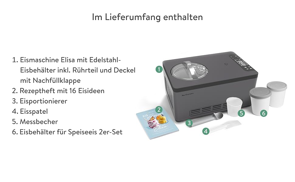 Морожениця та йогуртниця SPRINGLANE Elisa 2.0 л, самоохолоджувана, нержавіюча сталь, в т.ч. буклет з рецептами