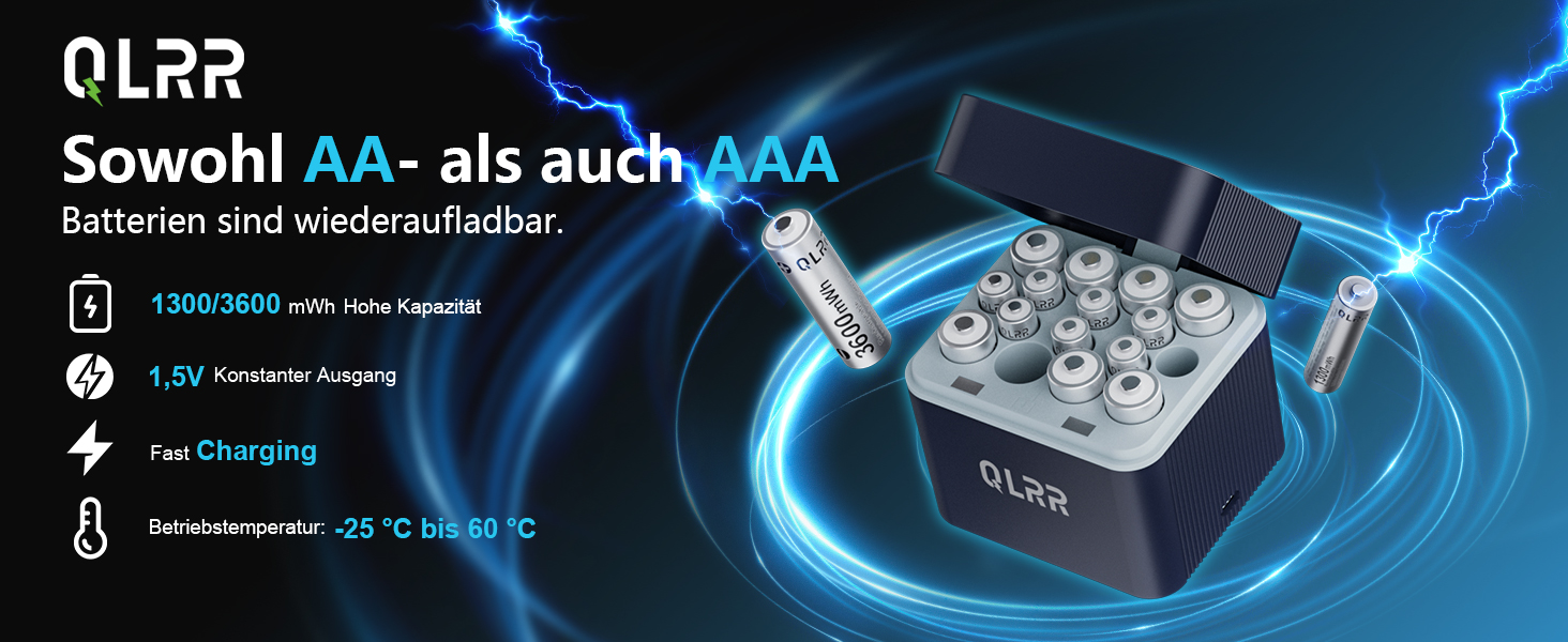 Набір акумуляторів AA та AAA з зарядним пристроєм, 1.5V (8 шт. AA 3600mWh + 8 шт. AAA 1300mWh), 1200 циклів зарядки