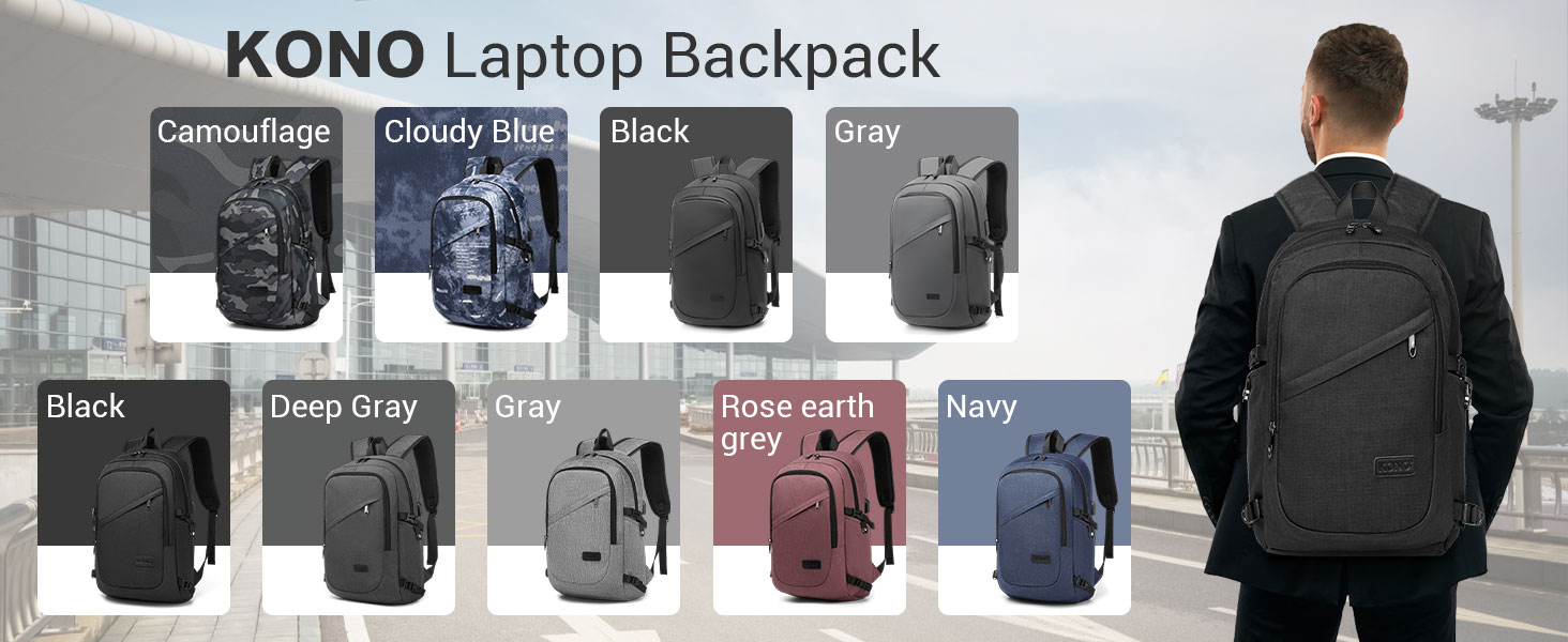 Чорний рюкзак для ноутбука KONO 15.6 дюймів, водонепроникний, антикрадійний, для роботи, подорожей та навчання