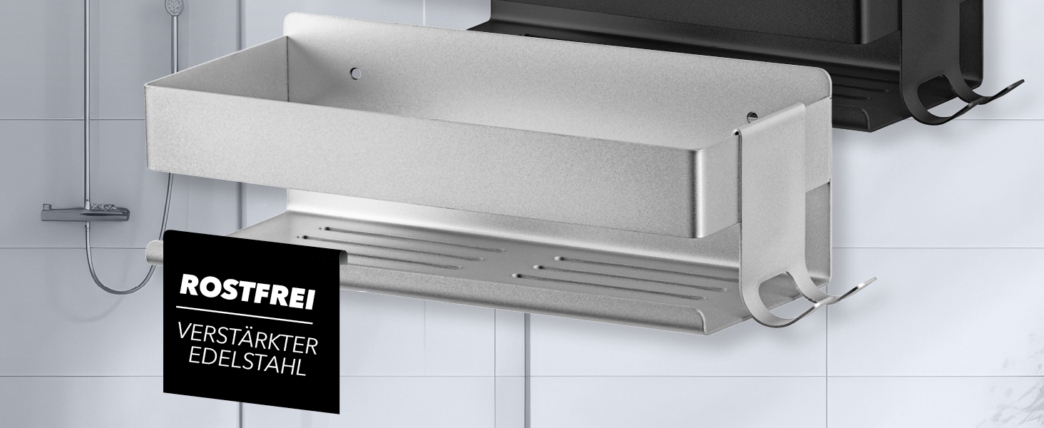 Набір душових полиць BENKSTEIN (2 шт.) | Полиці для душу з кріпленням на клей або свердління | Корзинка для душу без свердління | Тримач для гелю для душу та шампуню | Організатор для ванної кімнати, полиця для душу, срібна, 2 шт.