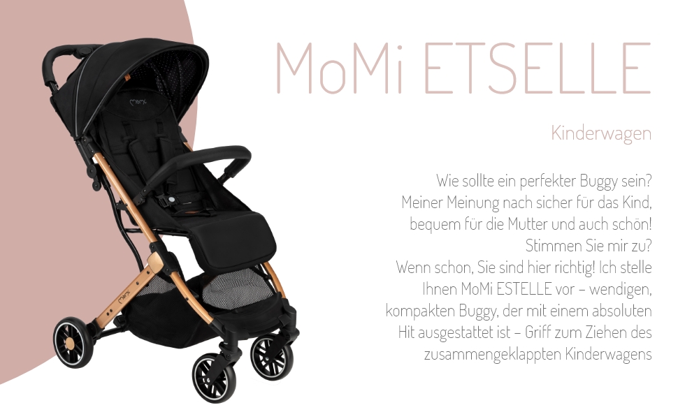Дитяча коляска MoMi Estelle, 6 місяців+, до 15 кг, з функцією лежання, безпечний 5-точкова система, кошик для покупок та телескопічна ручка