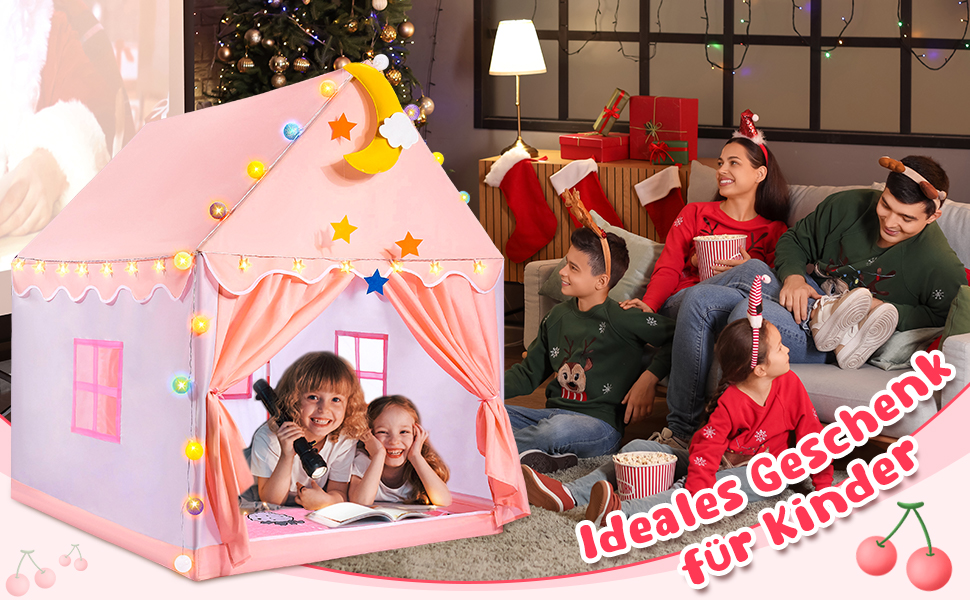 Дитяче намет-ігровий будиночок для дівчаток з килимком та світлодіодними зірками, намет-ігровий будиночок для дітей, намет-принцеса для дівчаток, іграшка-подарунок для дівчаток 3, 4, 5, 6, 7 років
