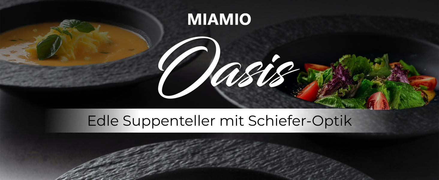 MIAMIO Набір посуду 20 предметів / Сучасний керамічний посуд / Сервіз для 4 осіб - Колекція Oasis (Чорний, 20 шт.) / Чорний посудовий набір (20 шт.)