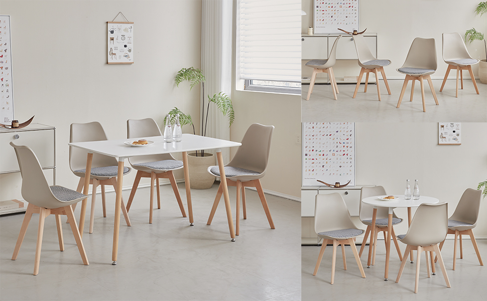 Стільці для їдальні в скандинавському стилі, ретро-дизайн, м'які, для кухні/офісу, з масивних букових ніжок (набір 6 шт., білий)