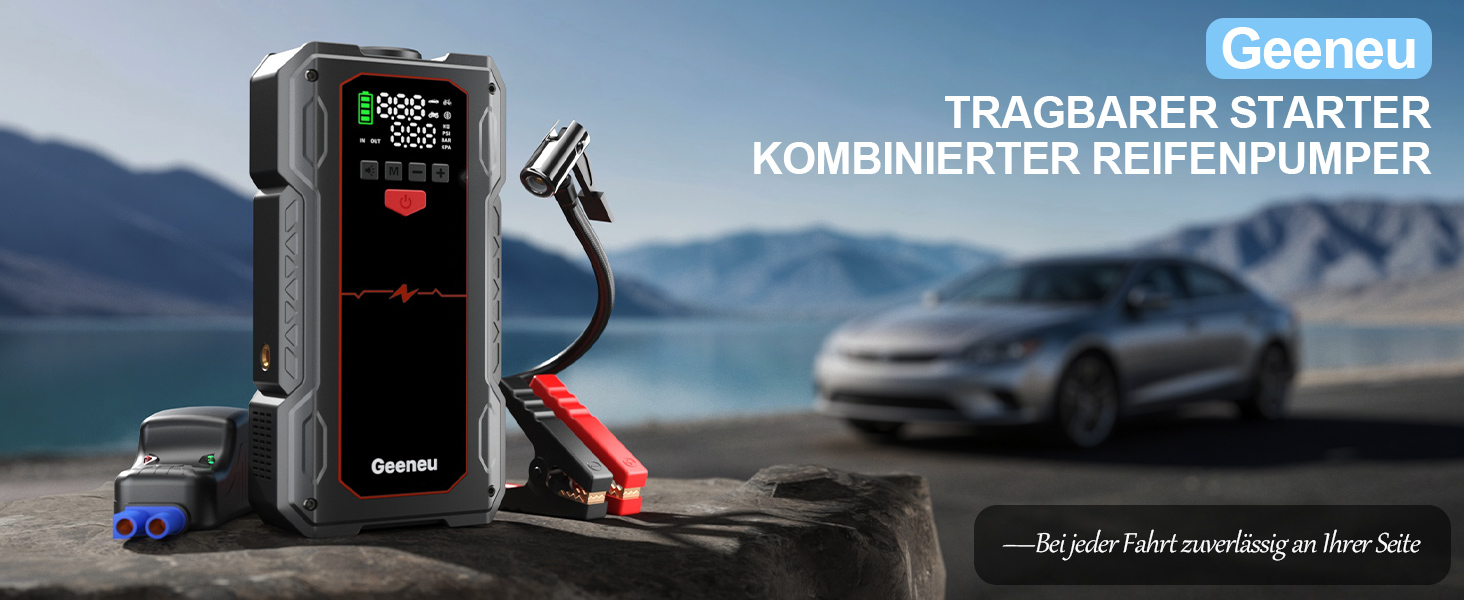 Бустер для авто Starthilfe Powerbank 6000A: пусковий пристрій з компресором 150PSI, 12V для бензинових (до 9л) та дизельних (до 7.5л) двигунів, чорний
