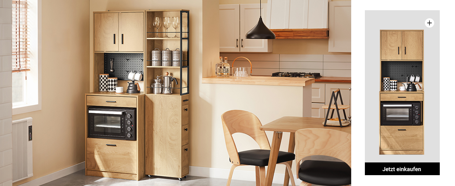 Буфет SoBuy FSB103-N з мікрохвильовкою та ламелею (107×40×85 см) – шафа для кухні та вітальні, дуб/чорний