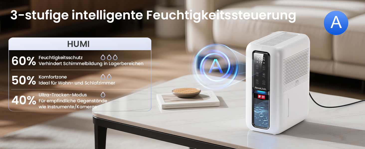 Електричний осушувач повітря з резервуаром 2L, автоматичне відключення та регулювання вологості для ванної, спальні, шафи (білий)